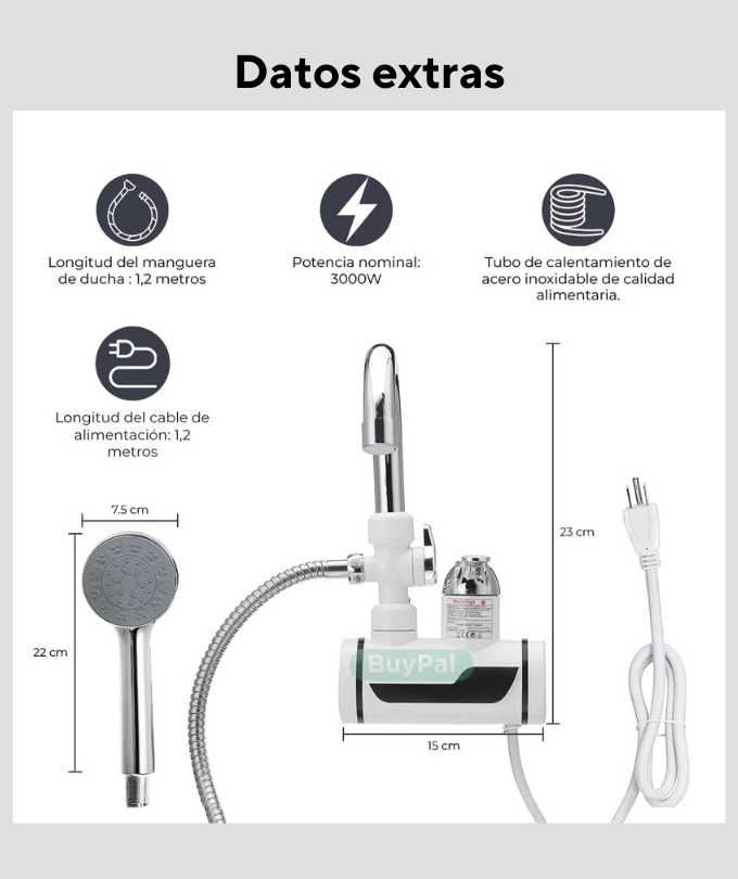 Caño eléctrico de agua caliente con ducha