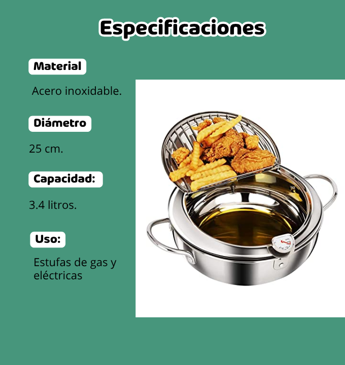 Olla tipo Japonesa de fritura profunda de 3,4 litros